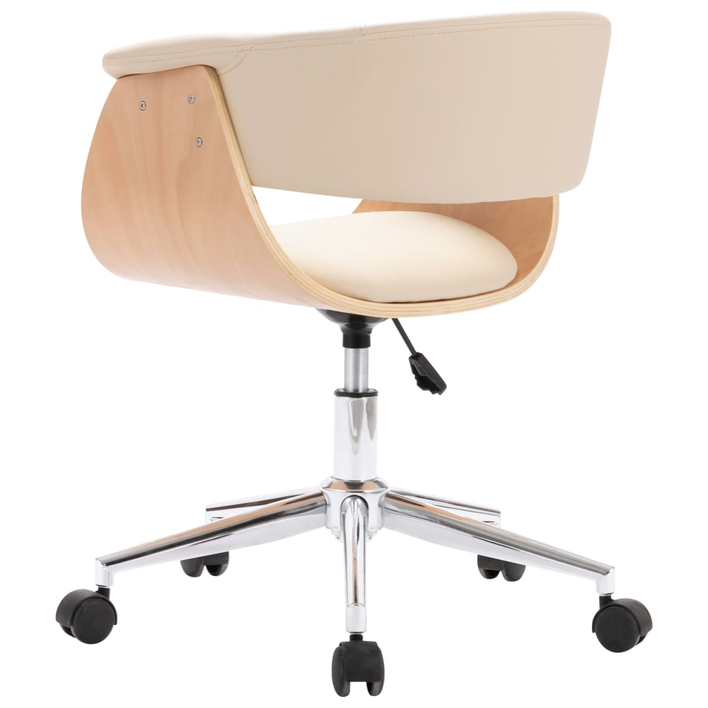 vidaXL Chaise pivotante de bureau Crème Bois courbé et similicuir - Image 5