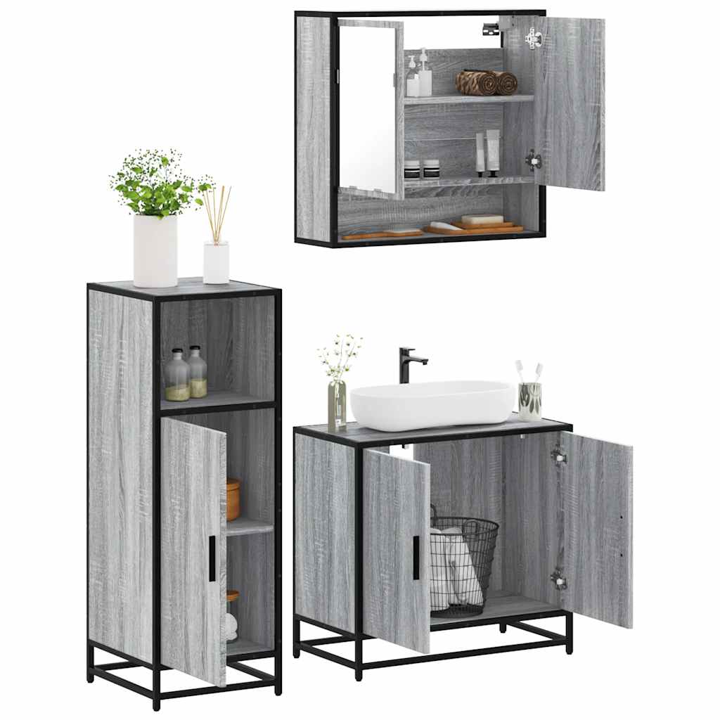 vidaXL Ensemble de meubles de salle de bain 3 pcs Sonoma gris