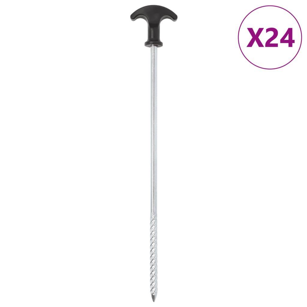 vidaXL Piquets de tente 24 pcs 30 cm Ø7 mm acier galvanisé