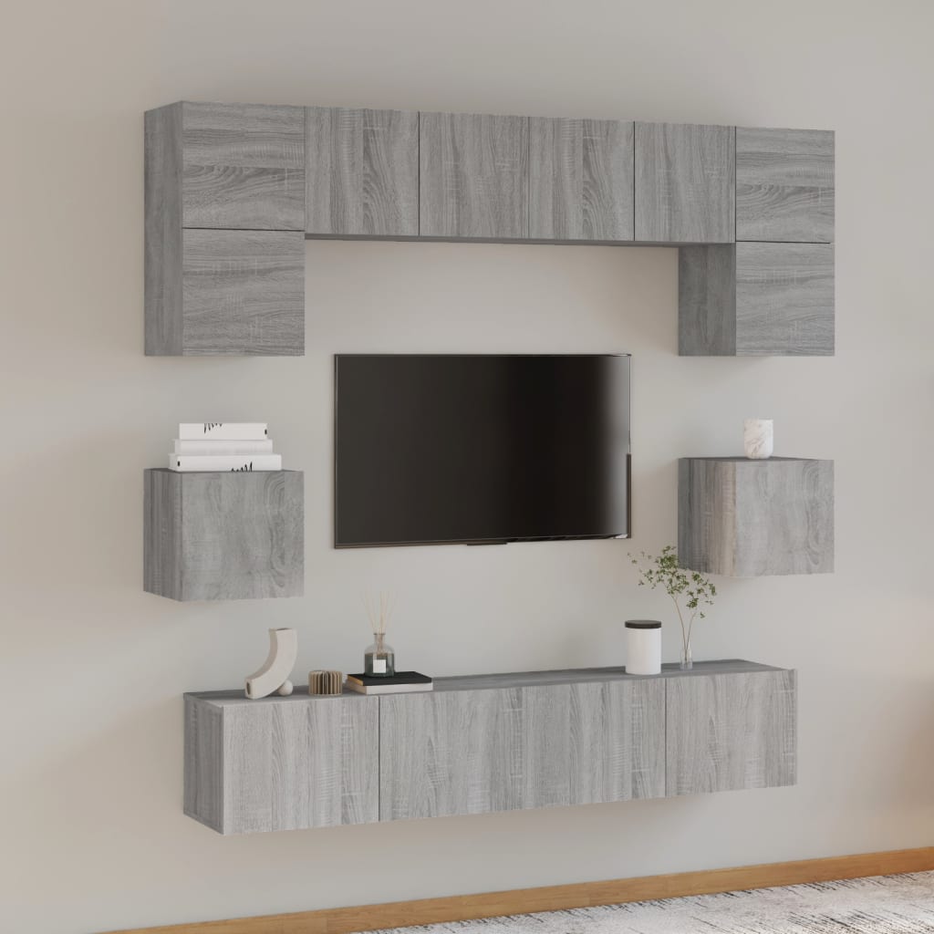 vidaXL Set de muebles para TV 8 pzas madera contrachapada gris Sonoma