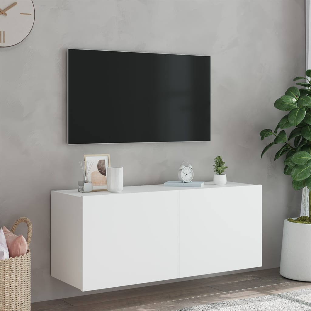 vidaXL Mueble de TV de pared con luces LED blanco 100x35x41 cm - Image 5