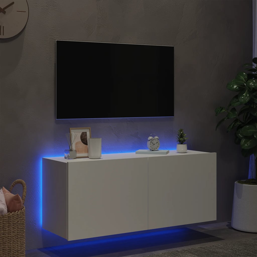 vidaXL Mueble de TV de pared con luces LED blanco 100x35x41 cm - Image 4