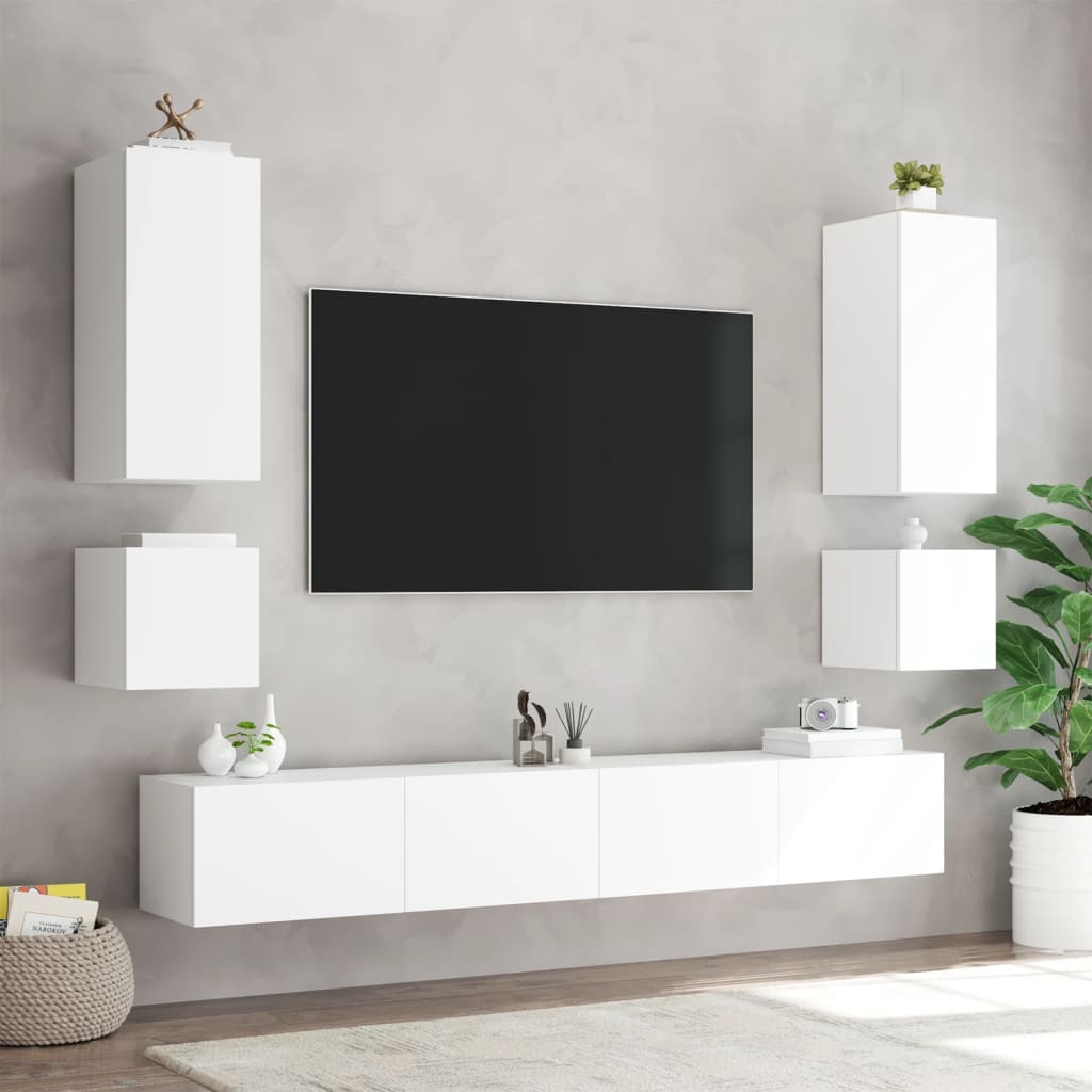 vidaXL Mueble de TV de pared con luces LED blanco 100x35x41 cm - Image 6