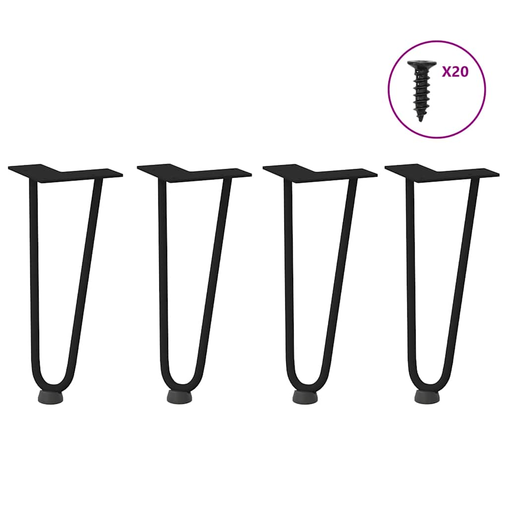 vidaXL Patas de horquilla para mesa de centro (4 unidades), color negro, 30 cm, acero macizo