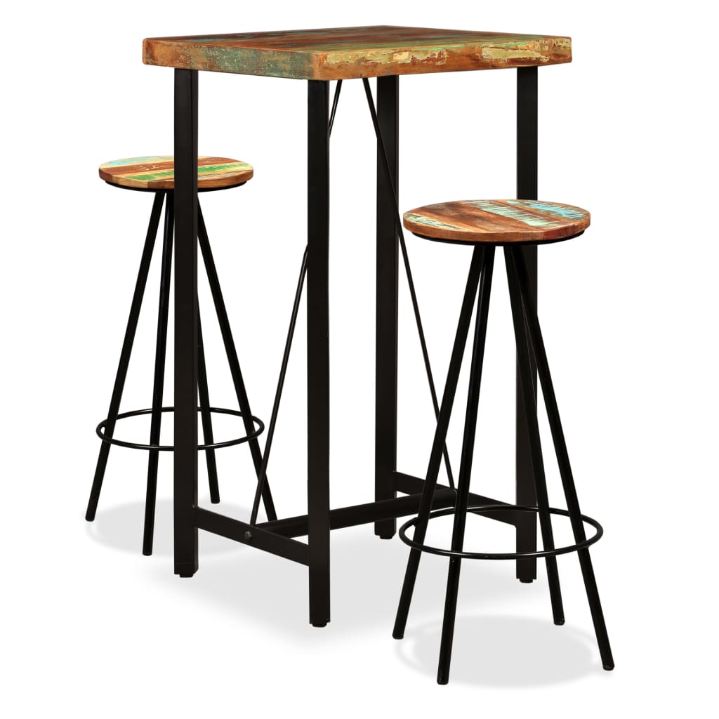 vidaXL Set muebles de bar 3 piezas madera maciza reciclada