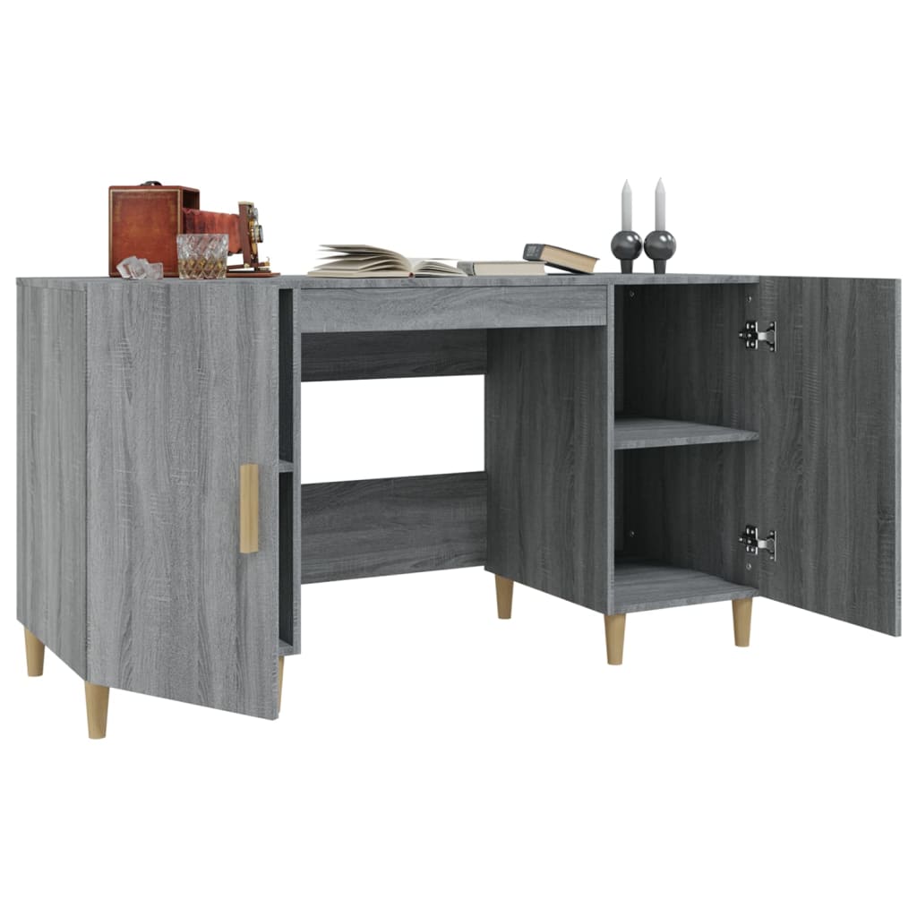 vidaXL Escritorio de madera contrachapada gris Sonoma 140x50x75 cm - Image 4
