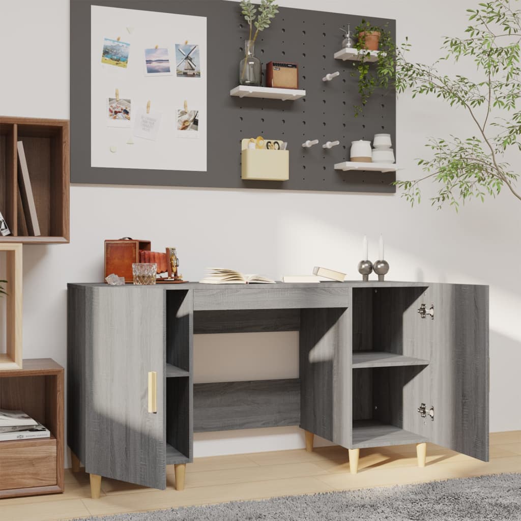 vidaXL Escritorio de madera contrachapada gris Sonoma 140x50x75 cm - Image 3
