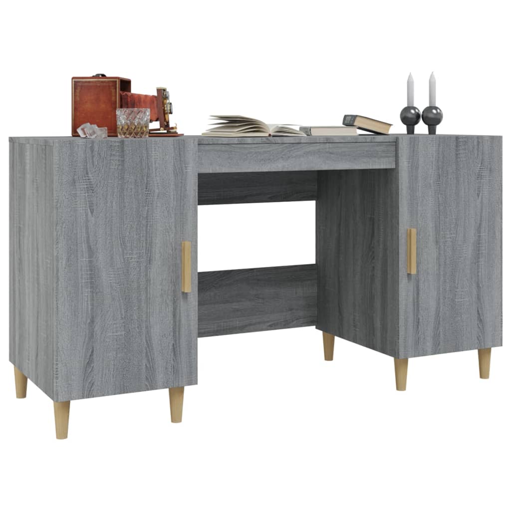 vidaXL Escritorio de madera contrachapada gris Sonoma 140x50x75 cm - Image 5