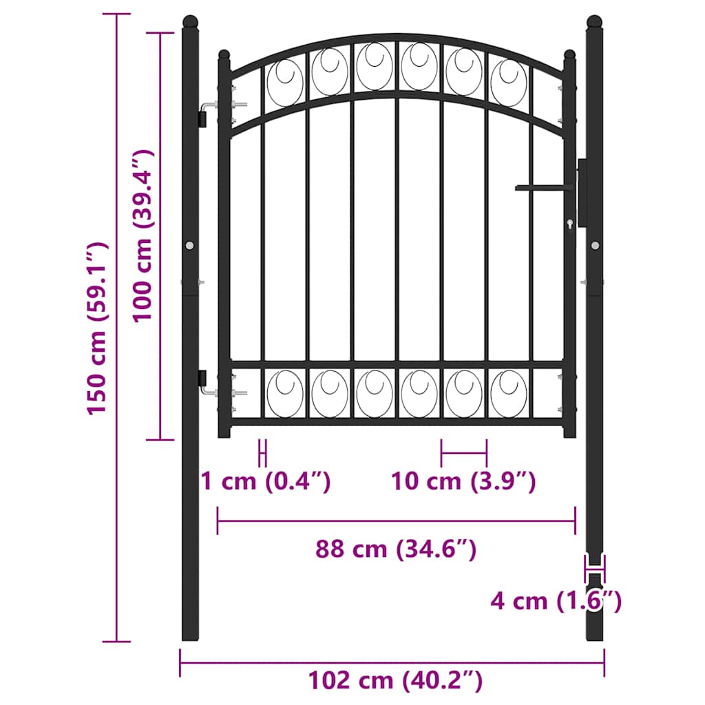 vidaXL Zauntor mit Gewölbter Spitze Stahl 100x100 cm Schwarz - Image 5