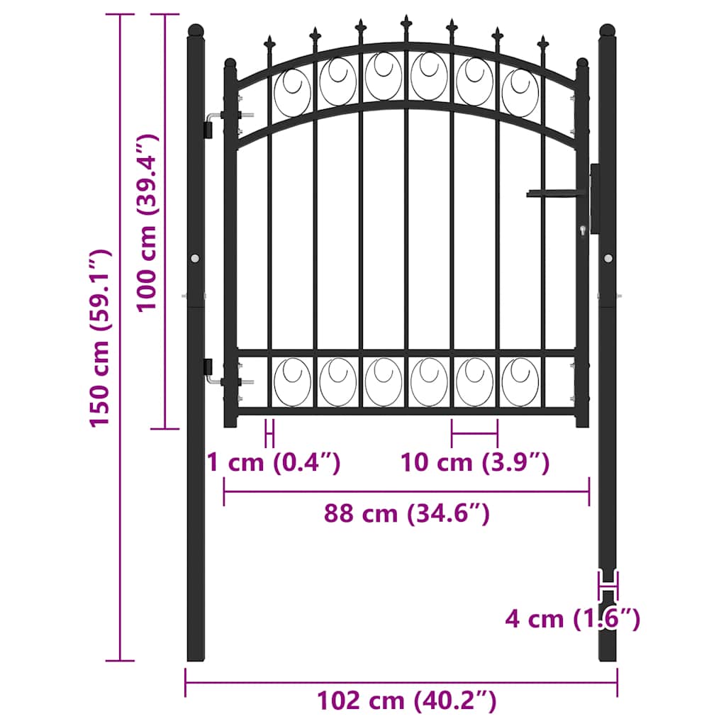 vidaXL Zauntor mit Spitzen Stahl 100x100 cm Schwarz - Image 5