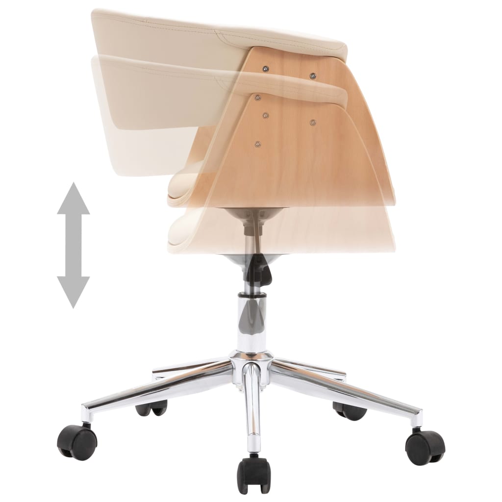 vidaXL Drehbarer Bürostuhl Creme Bugholz und Kunstleder - Image 4