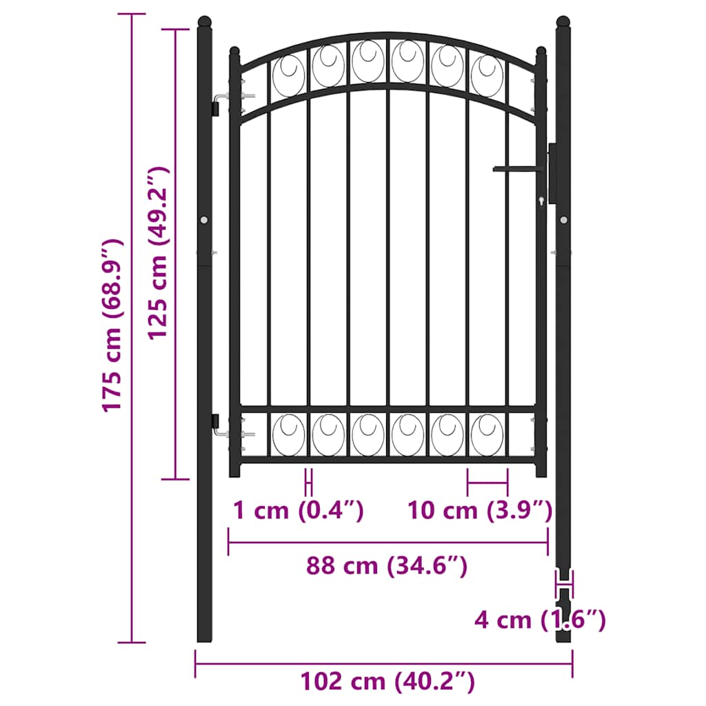 vidaXL Zauntor mit Gewölbter Spitze Stahl 100x125 cm Schwarz - Image 5