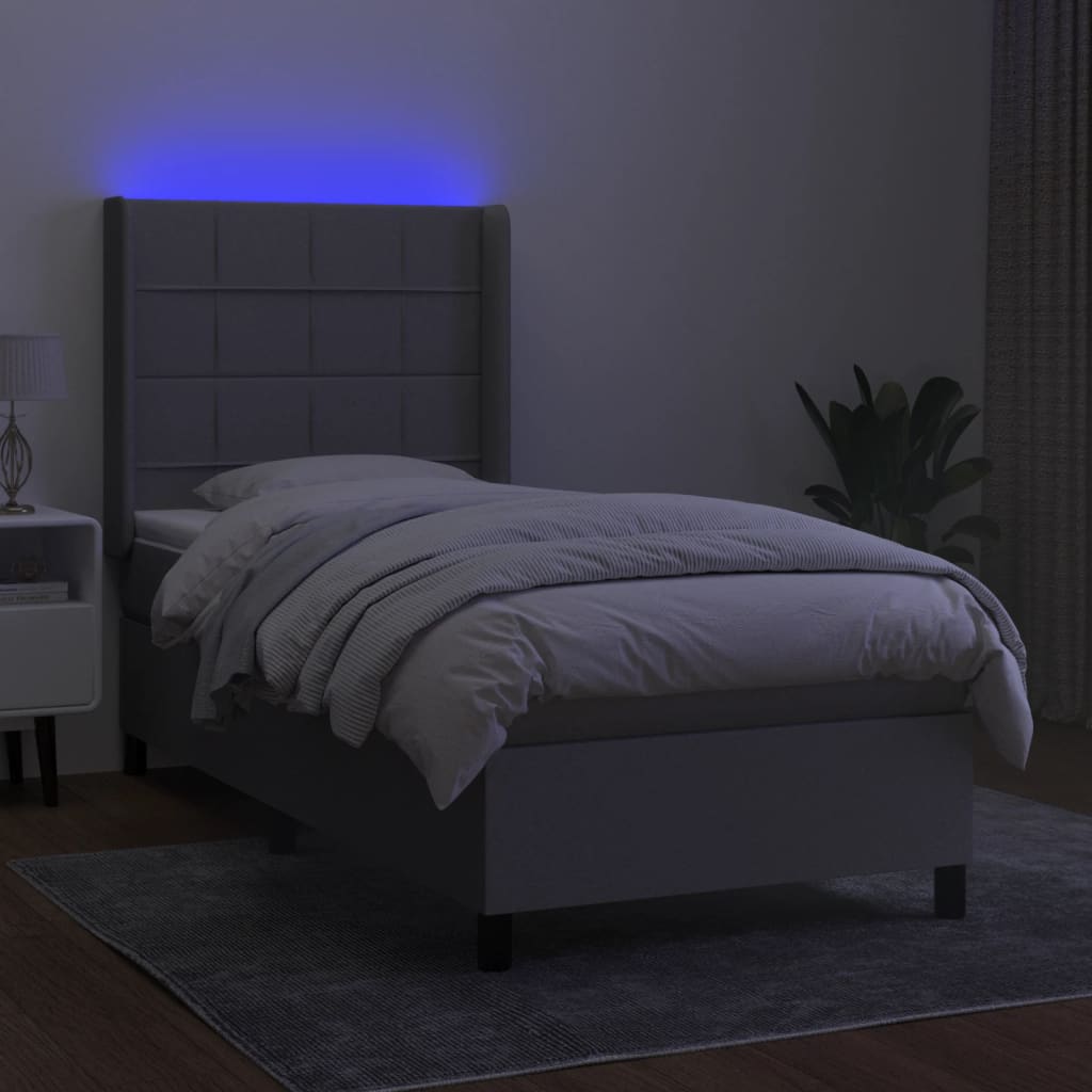 vidaXL Boxspringbett mit Matratze & LED Hellgrau 100x200 cm Stoff - Image 3