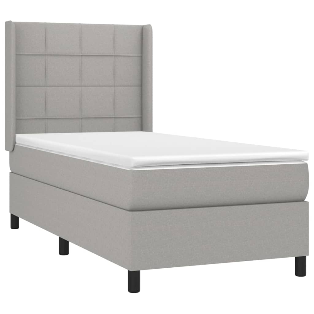 vidaXL Boxspringbett mit Matratze & LED Hellgrau 100x200 cm Stoff - Image 4