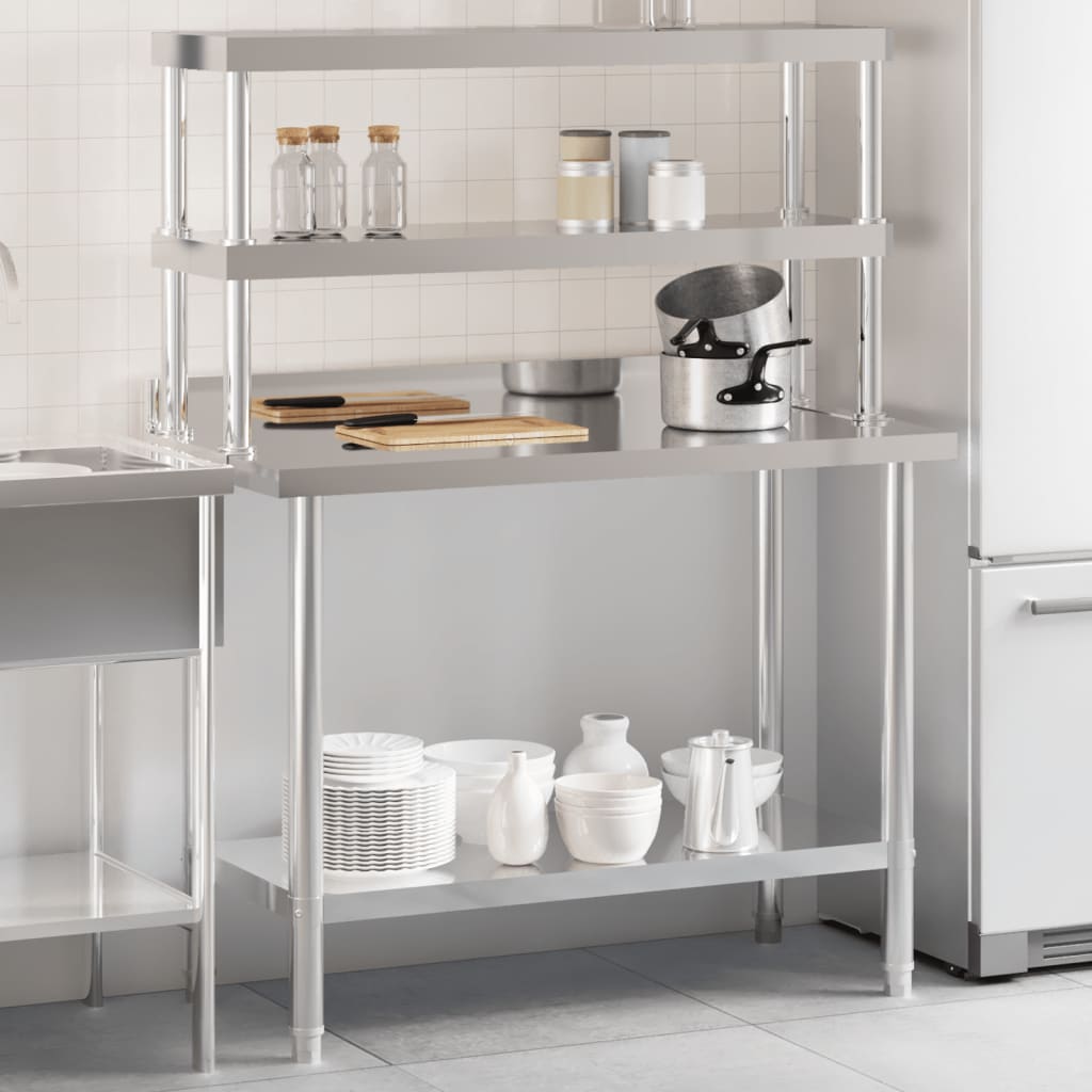 vidaXL Table de travail de cuisine avec étagère 110x55x150 cm inox