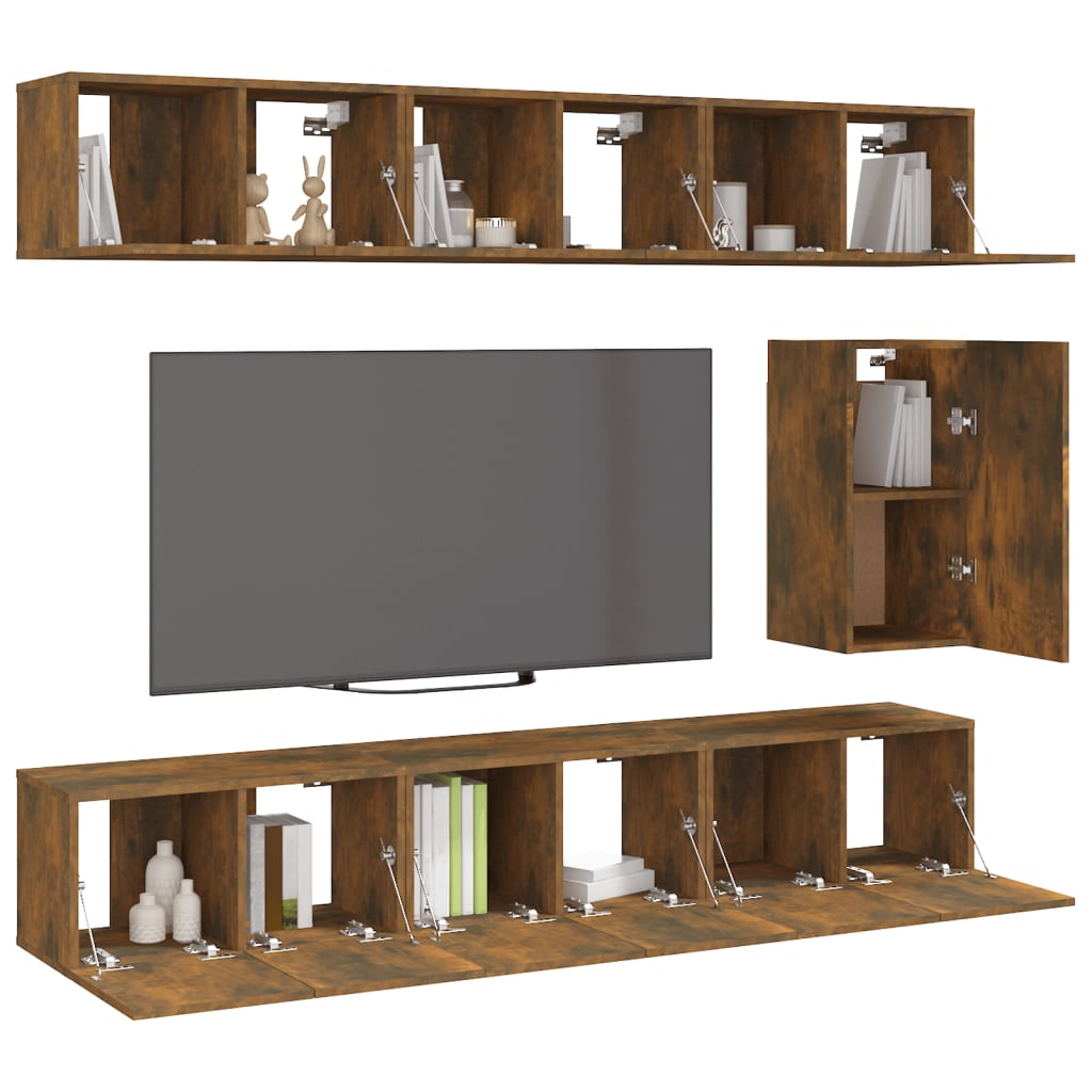 vidaXL Set de muebles de TV 7 pzas madera contrachapada roble ahumado - Image 3
