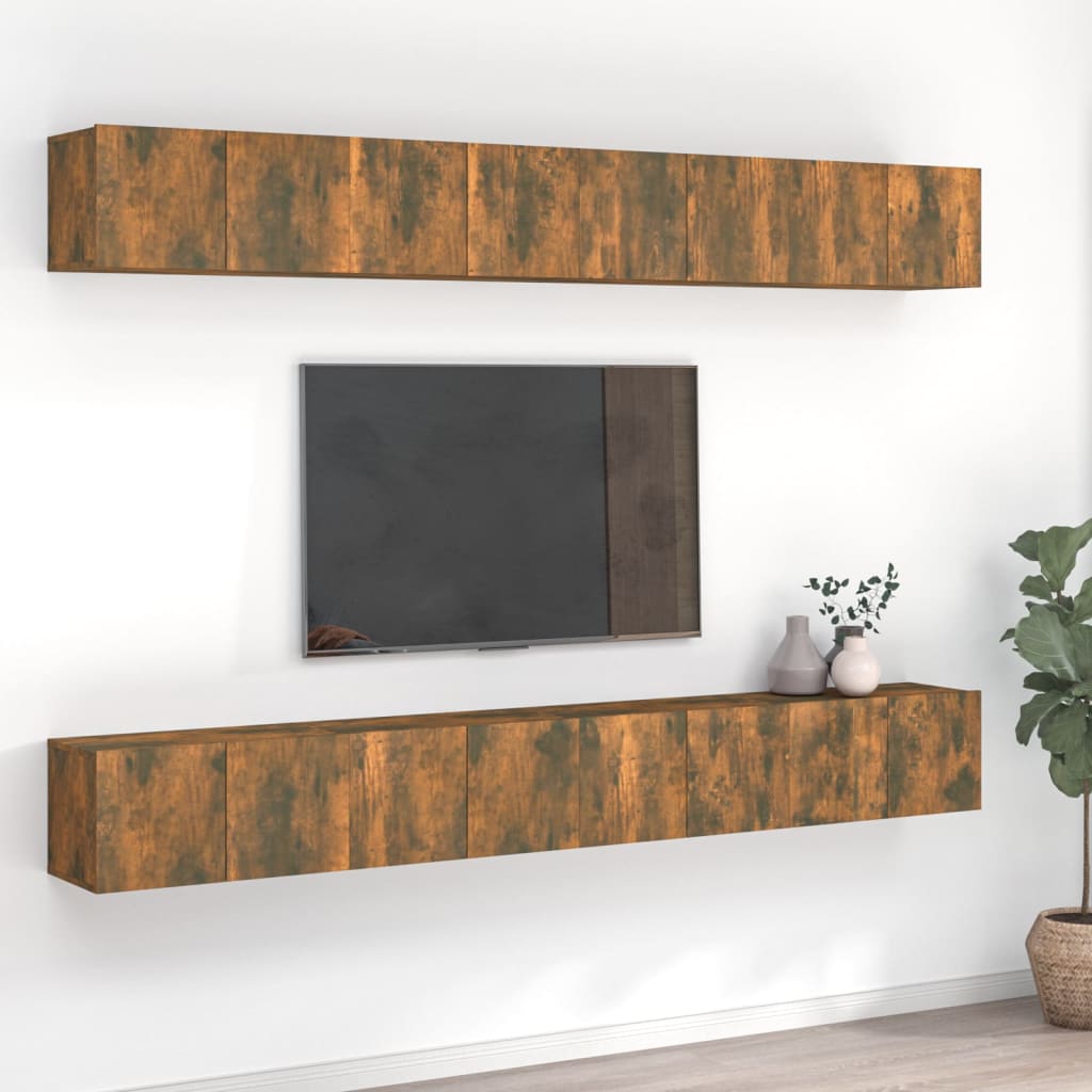 vidaXL Muebles de TV 8 piezas madera color roble ahumado 60x30x30 cm