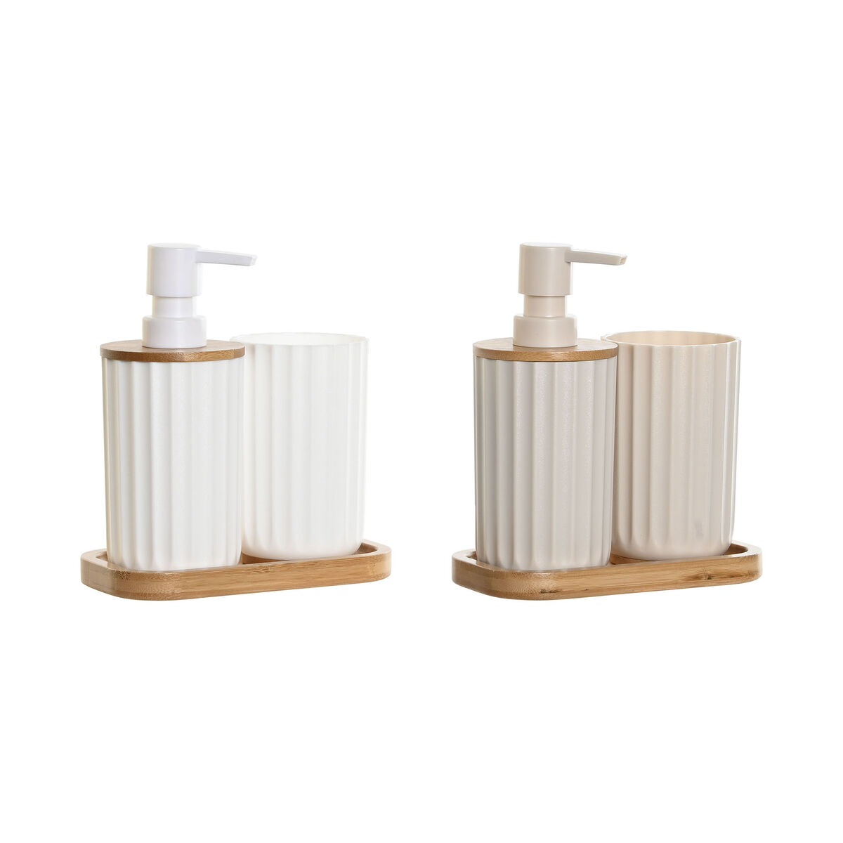 Set da Bagno DKD Home Decor Bianco Beige Bambù polistirene 16 x 9 x 18 cm 3 Pezzi (2 Unità)