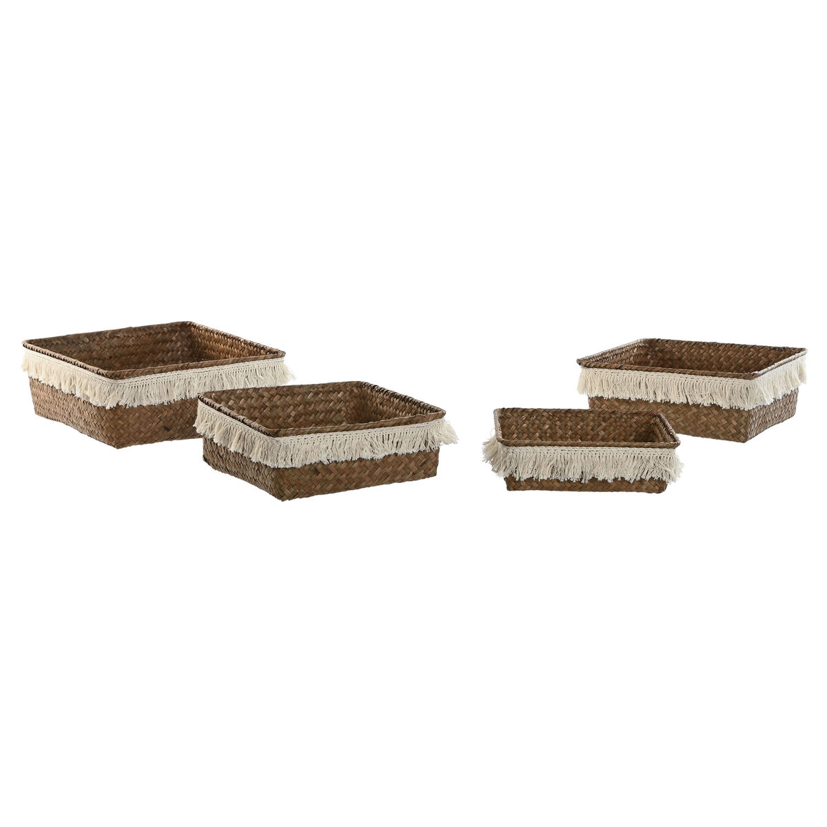 Set di Cestini Home ESPRIT Fibra naturale Boho Consumato 26 x 26 x 10 cm