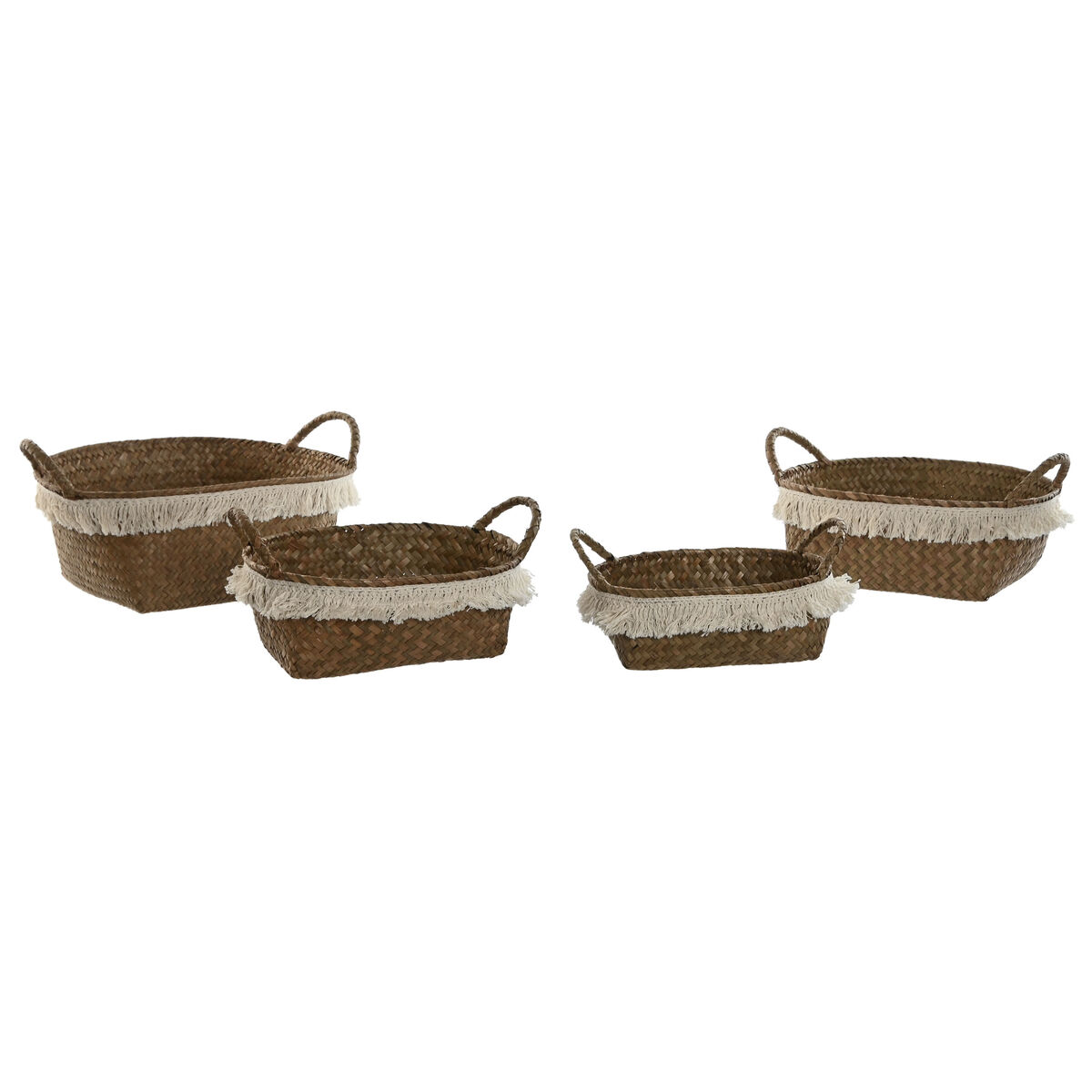 Set di Cestini Home ESPRIT Fibra naturale Boho Consumato 33 x 25 x 15 cm