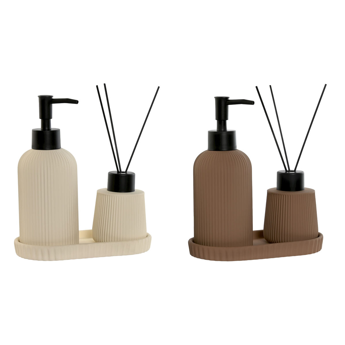 Set da Bagno Home ESPRIT Crema Terracotta ABS Dolomite 17 x 9 x 2 cm 3 Pezzi (2 Unità)