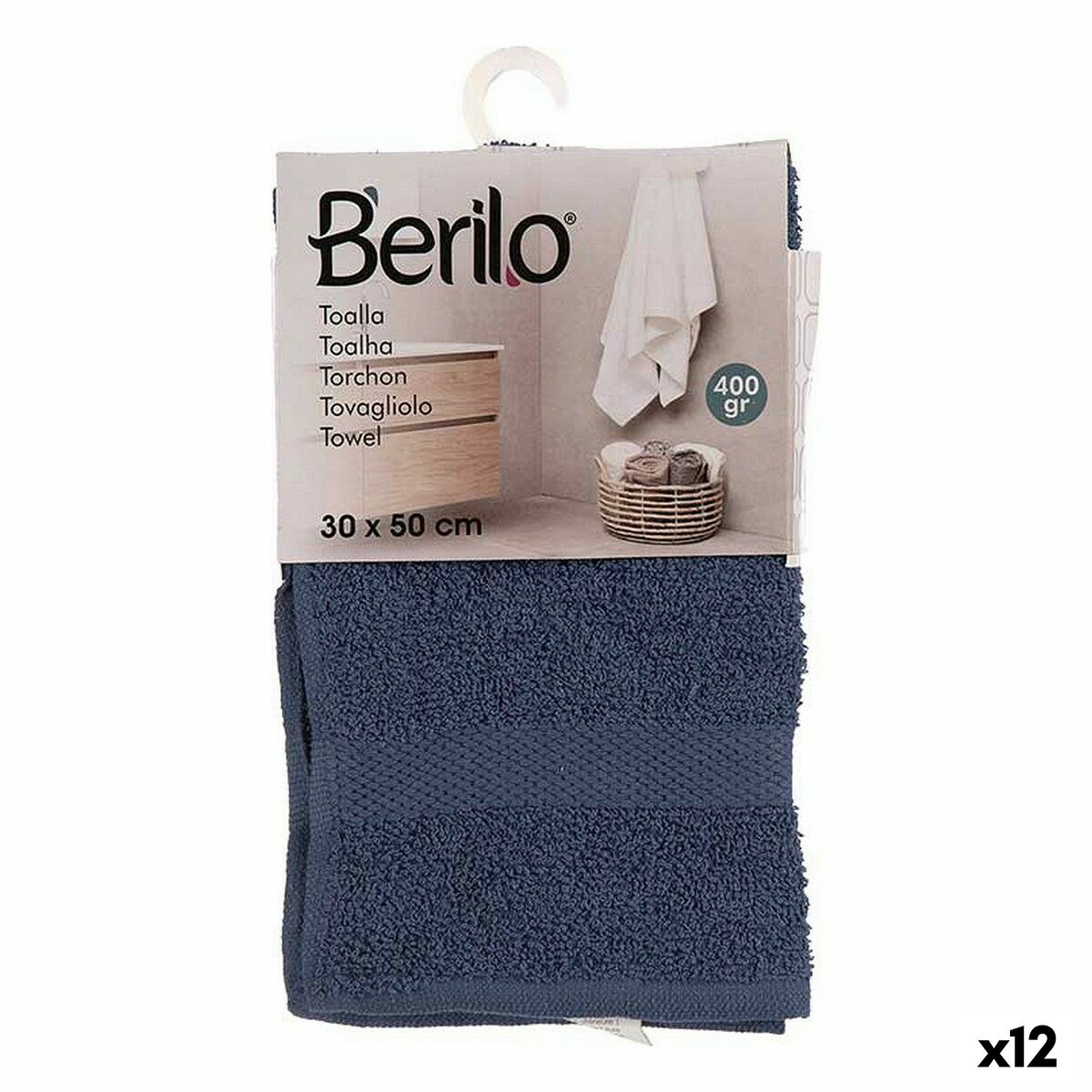 Telo da bagno Berilo Azzurro 80 % cotone 20 % Poliestere 30 x 0,5 x 50 cm 25 x 1,5 x 15 cm (12 Unità)