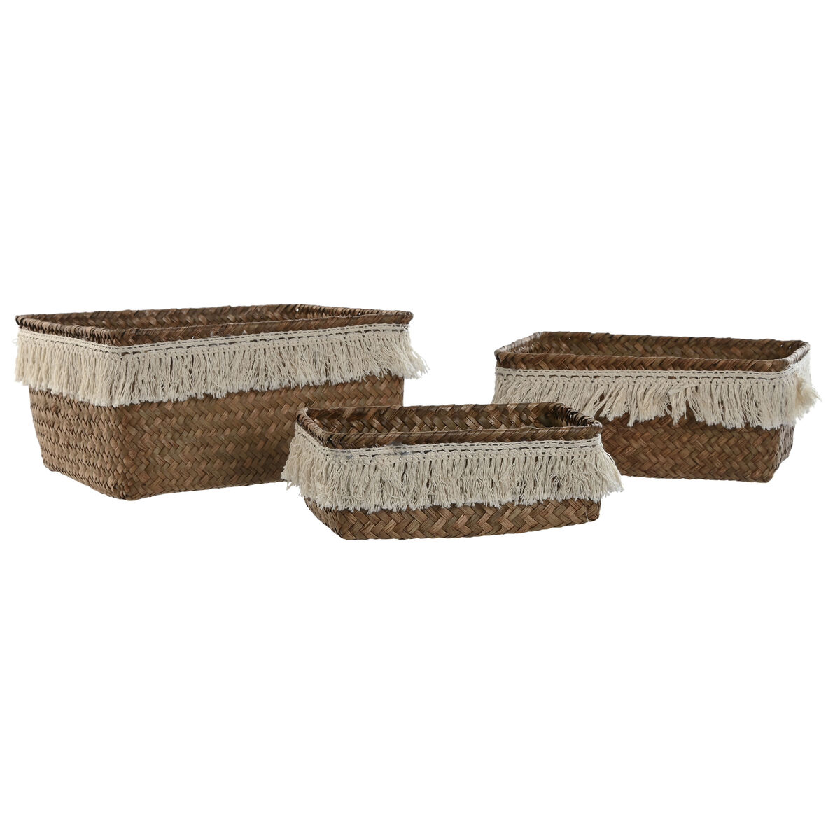 Set di Cestini Home ESPRIT Fibra naturale Boho Consumato 23 x 17 x 10 cm