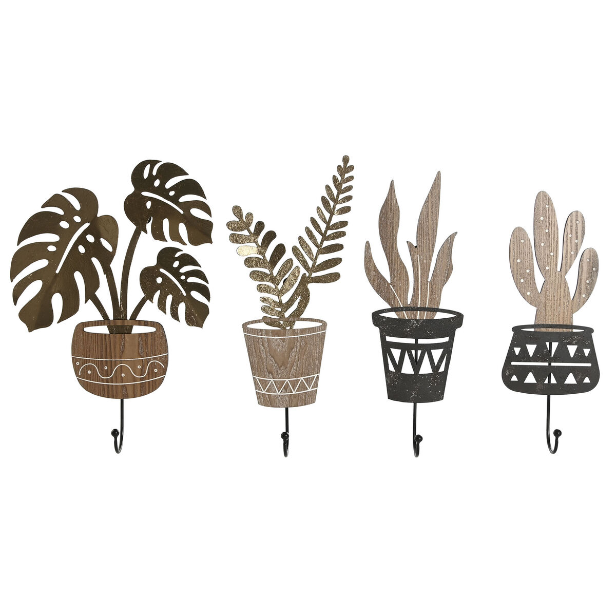 Appendiabiti da parete Home ESPRIT Naturale Metallo Legno MDF 16 x 4 x 30 cm (4 Unità )