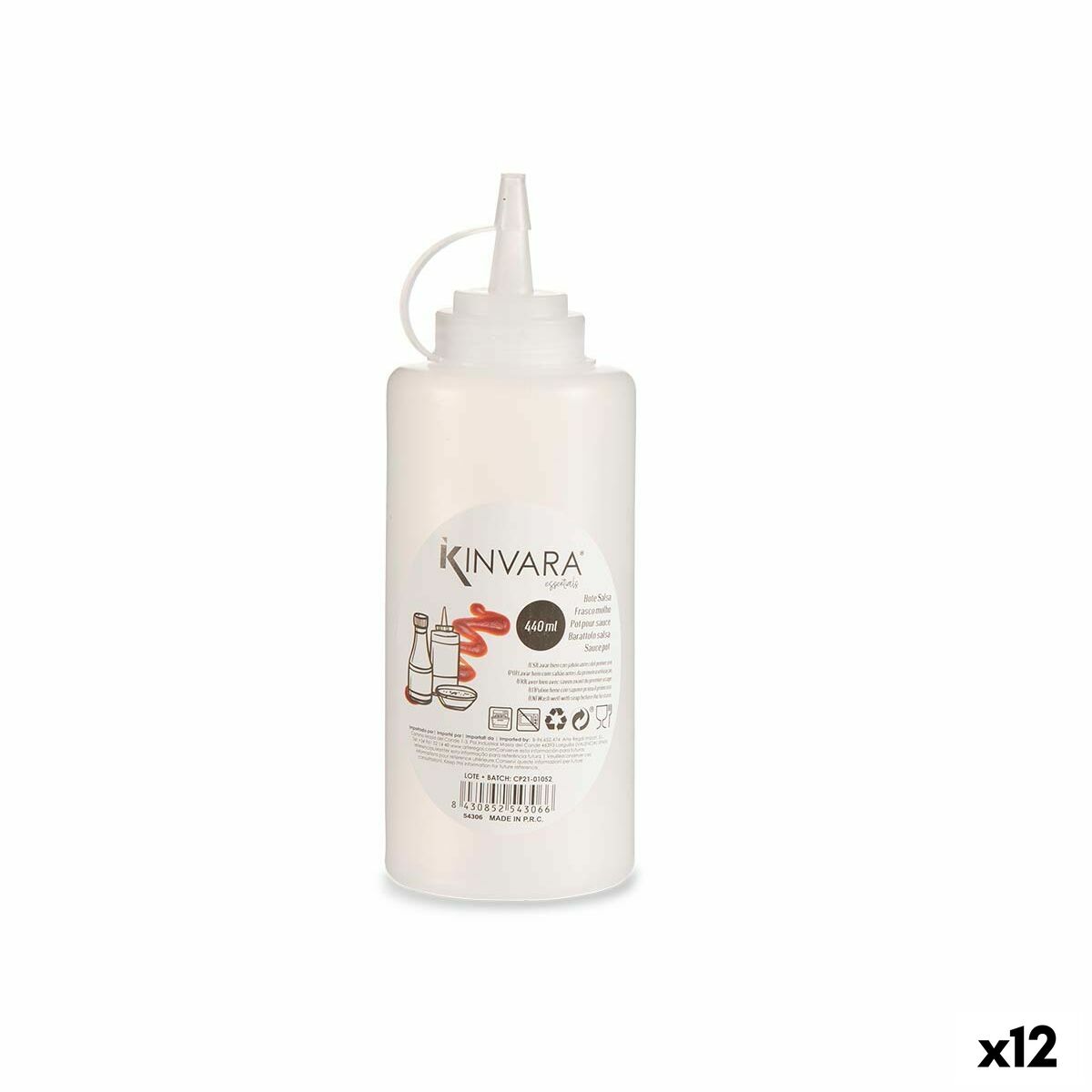Barattolo per Salse Kinvara Trasparente Plastica 400 ml 440 ml 6,5 x 18,3 x 6,5 cm (12 Unità)
