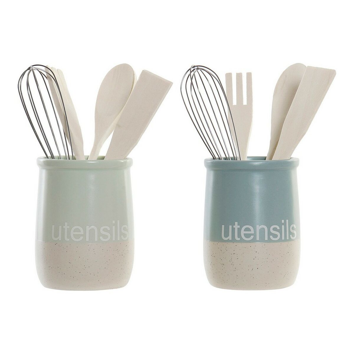 Contenitore per Utensili da Cucina DKD Home Decor Legno d'albero della gomma Gres 10 x 10 x 14 cm (2 Unità)