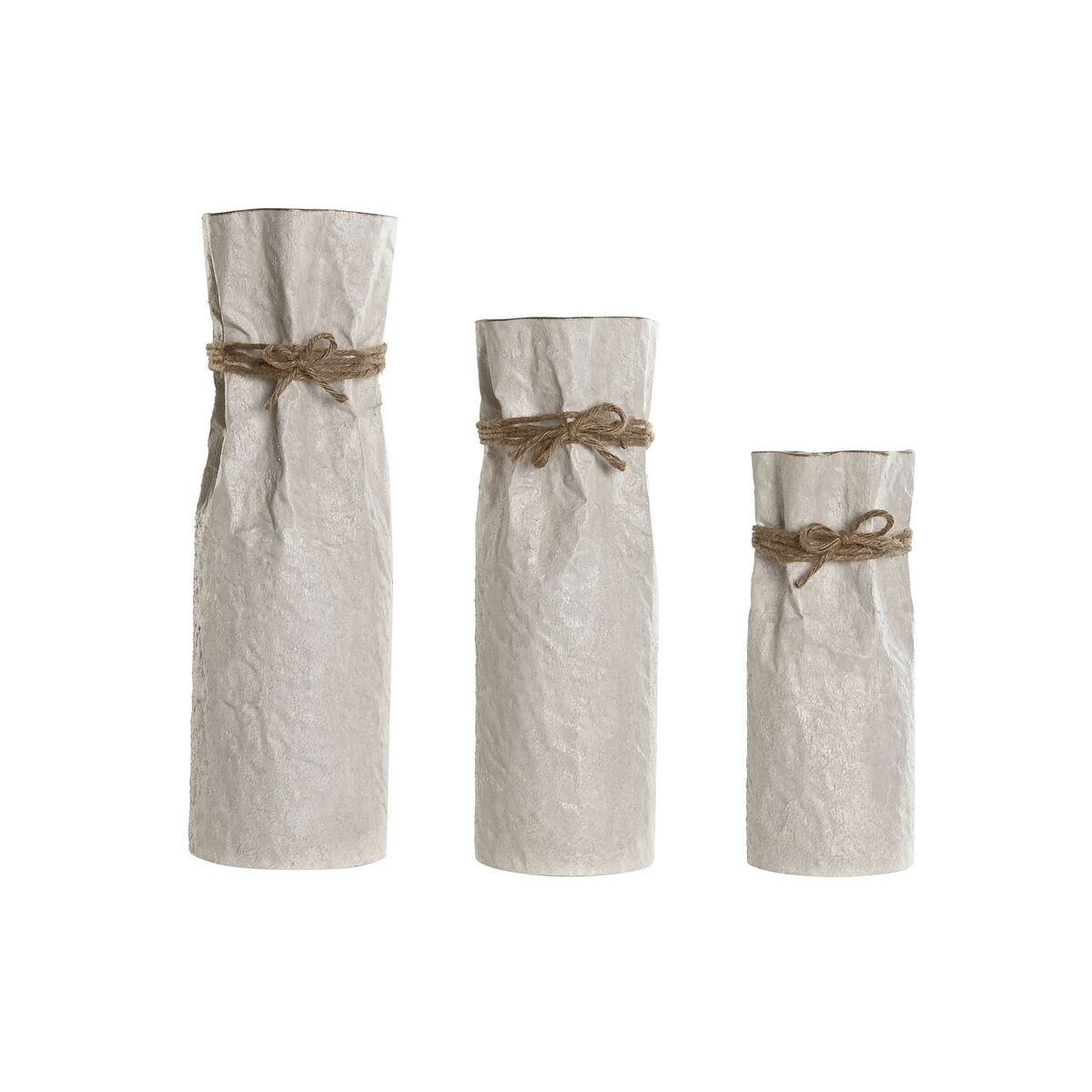 Set di 3 Vasi Home ESPRIT Beige Metallo Corda 17 x 17 x 54 cm (3 Pezzi)