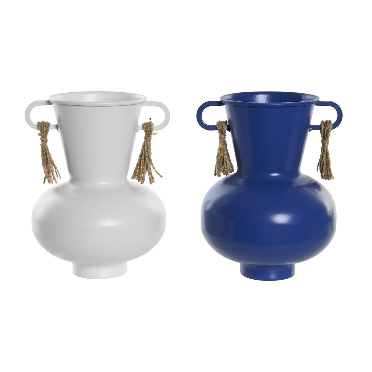 Vaso DKD Home Decor Metallo Bianco Blu Marino (12 x 12 x 16 cm) (2 Unità)