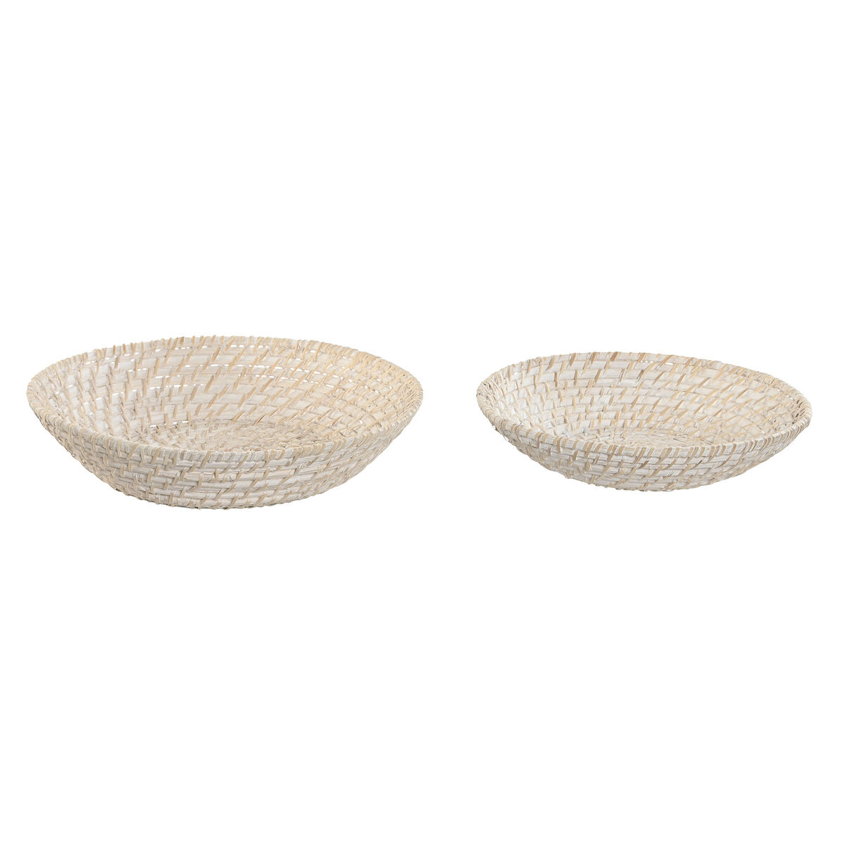 Centrotavola Home ESPRIT Bianco Naturale Bambù Rattan 35 x 35 x 8 cm (2 Pezzi)