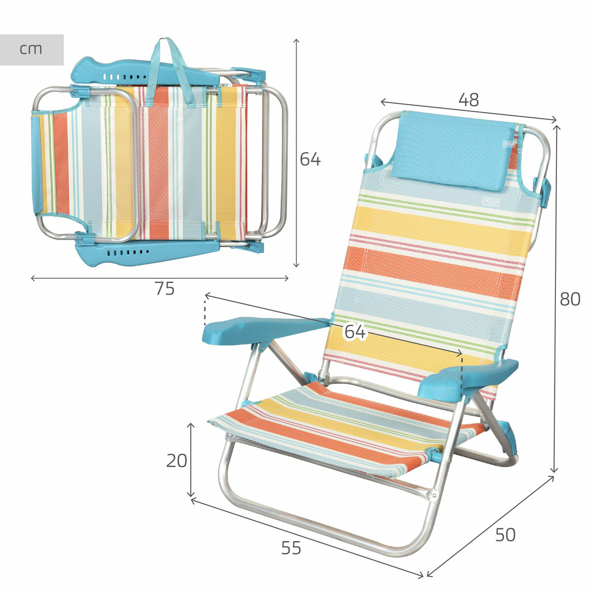 Sedia da Spiaggia Aktive Multicolore 48 x 90 x 60 cm (2 Unità) - Image 5
