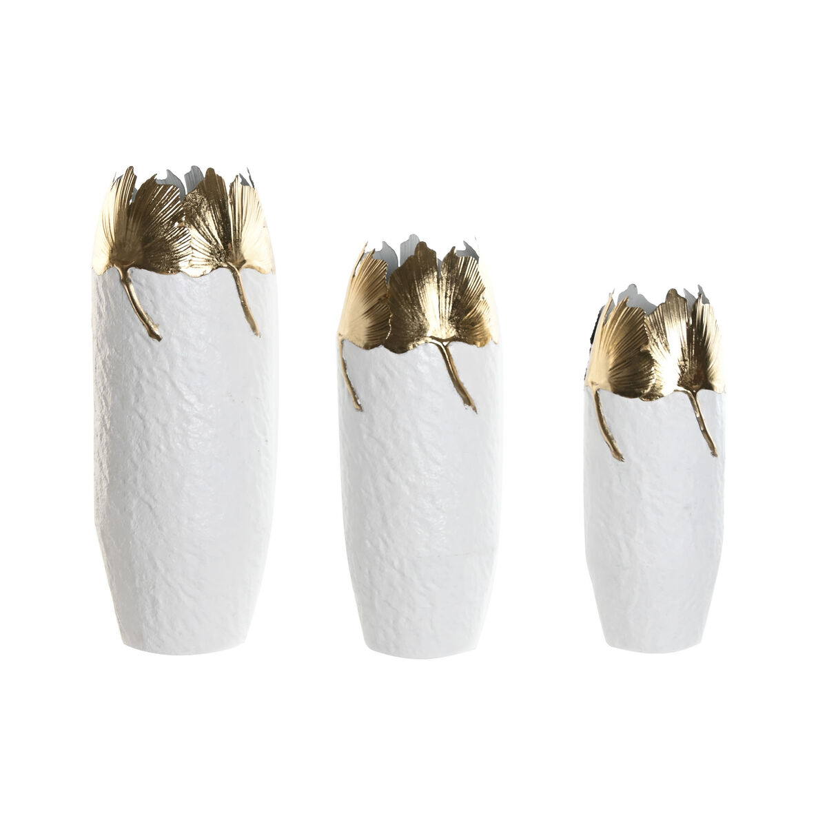 Set di 3 Vasi Home ESPRIT Bianco Dorato Metallo 21 x 21 x 55 cm (3 Pezzi)