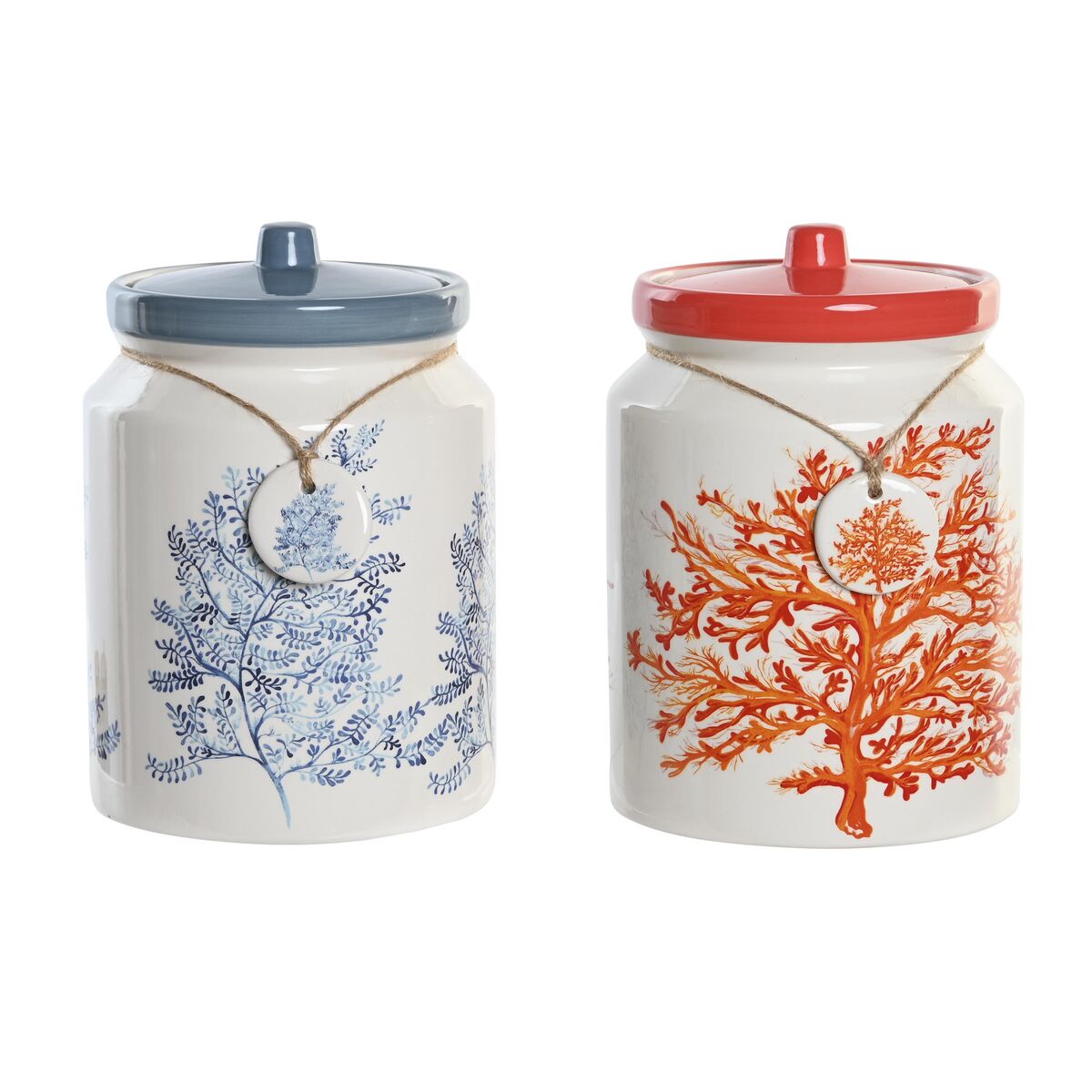 Barattolo DKD Home Decor Azzurro Corallo Fucsia Bianco Dolomite (2 Unità) (15 x 15 x 22 cm)