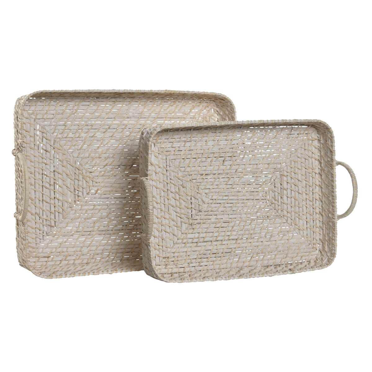 Set di Vassoi Home ESPRIT Bianco Naturale Bambù Rattan 45 x 35 x 13 cm - Image 4