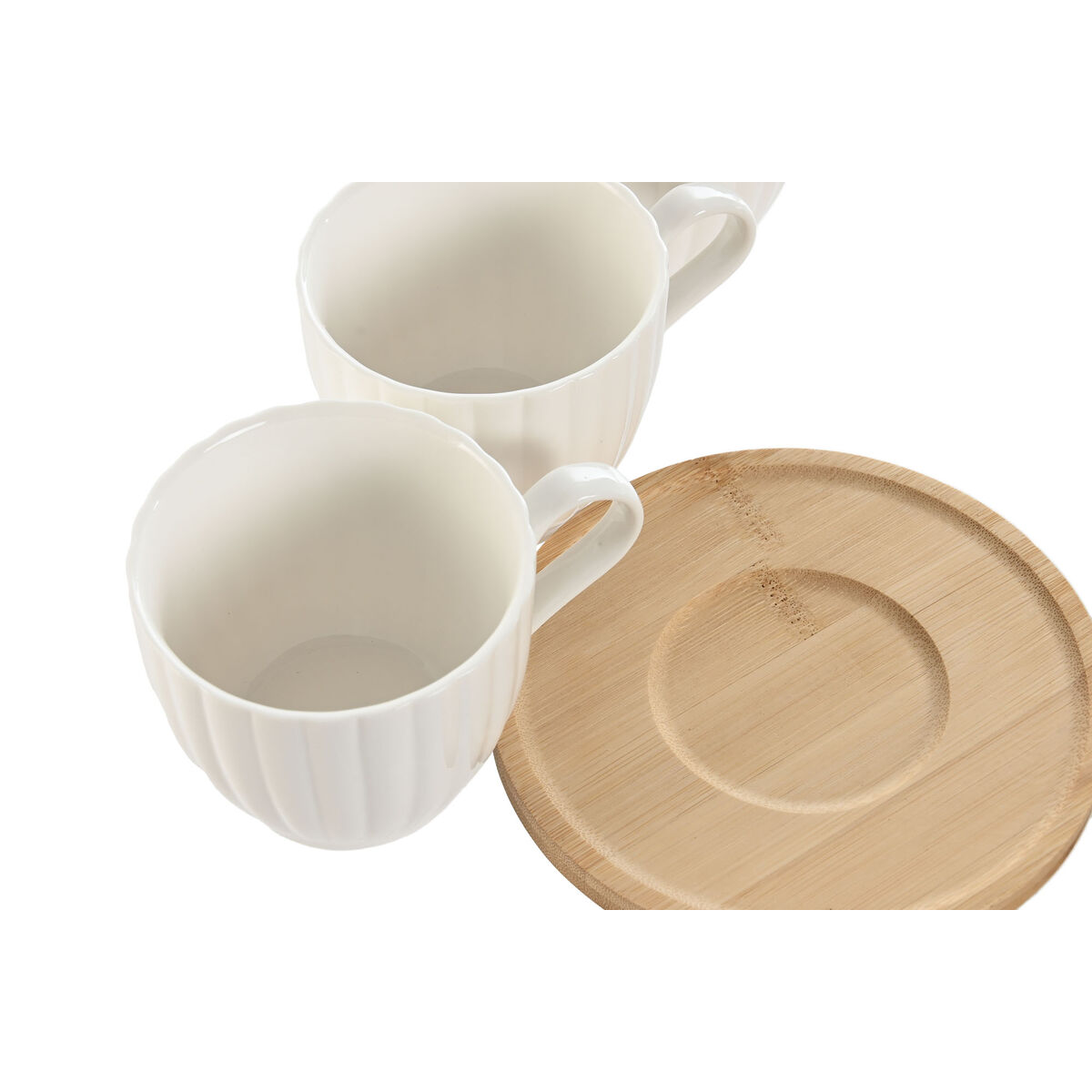 Set di 6 Tazze con Piatto Home ESPRIT Bianco Naturale Bambù Porcellana 220 ml - Image 3