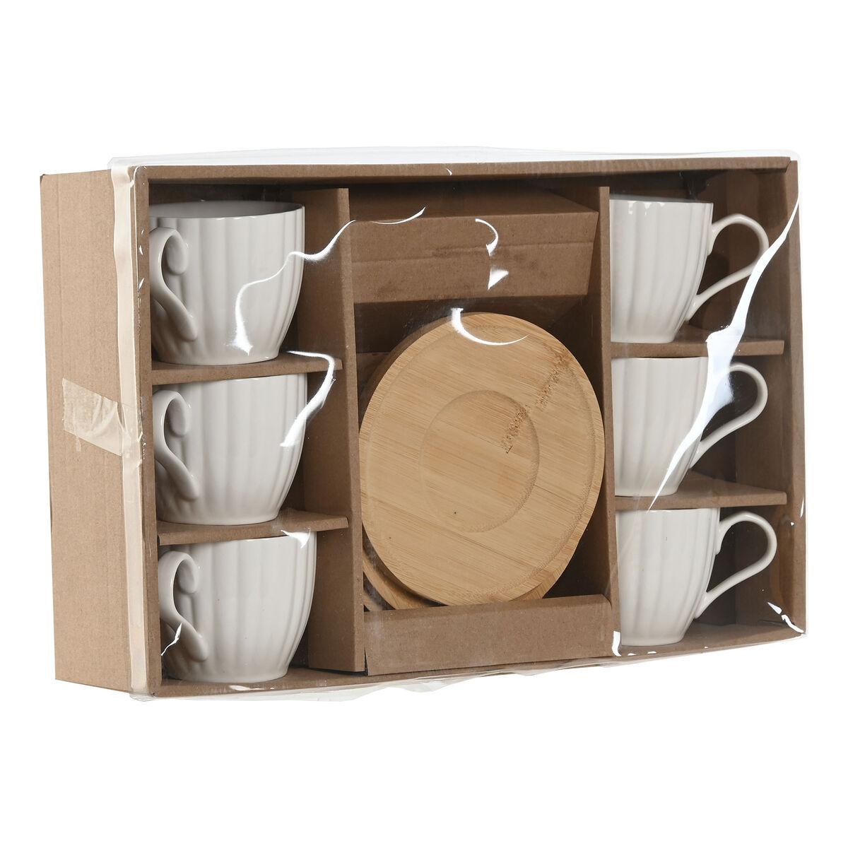 Set di 6 Tazze con Piatto Home ESPRIT Bianco Naturale Bambù Porcellana 220 ml - Image 4