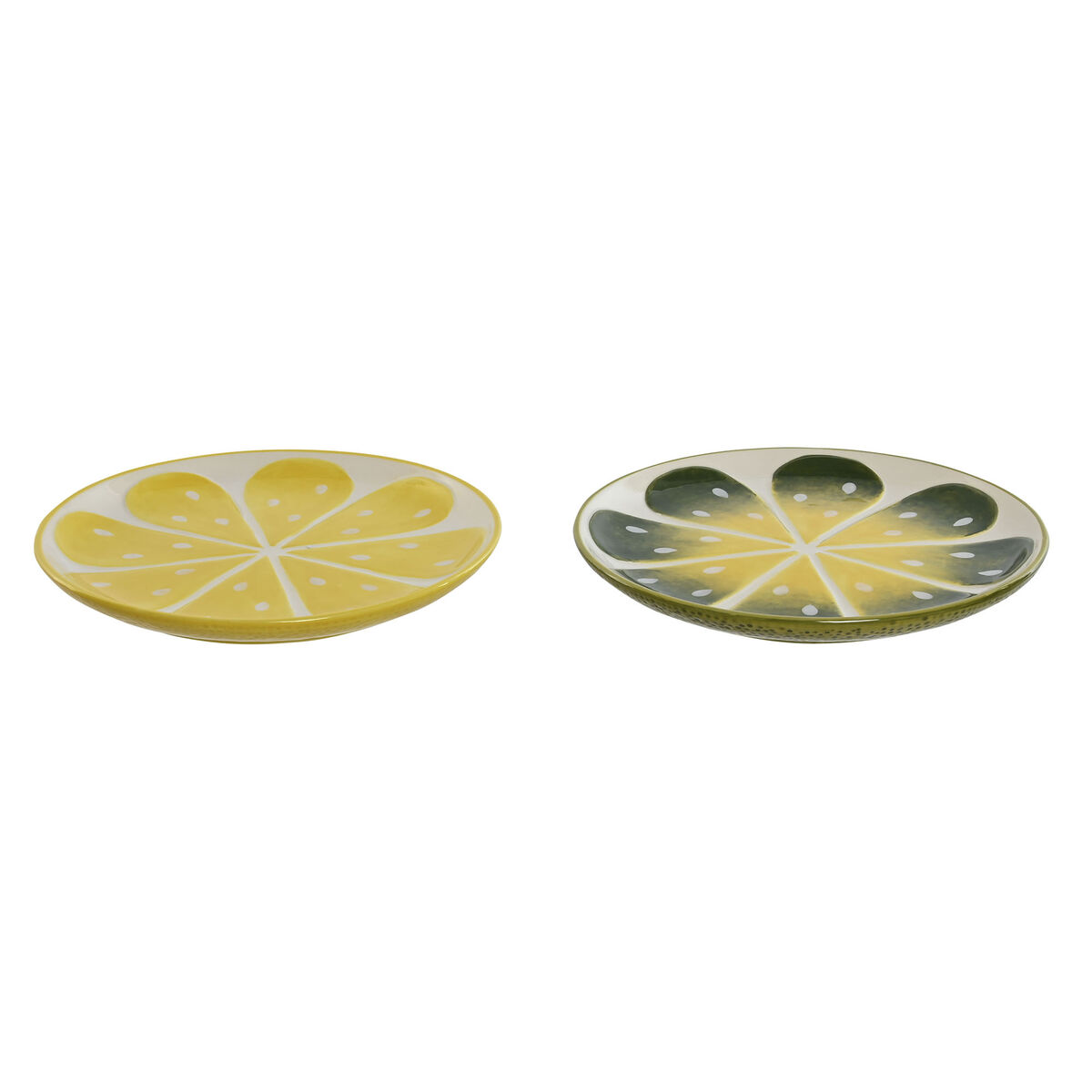Piatto da pranzo Home ESPRIT Giallo Verde Gres Limone 22,5 x 22,5 x 2,5 cm (2 Unità)