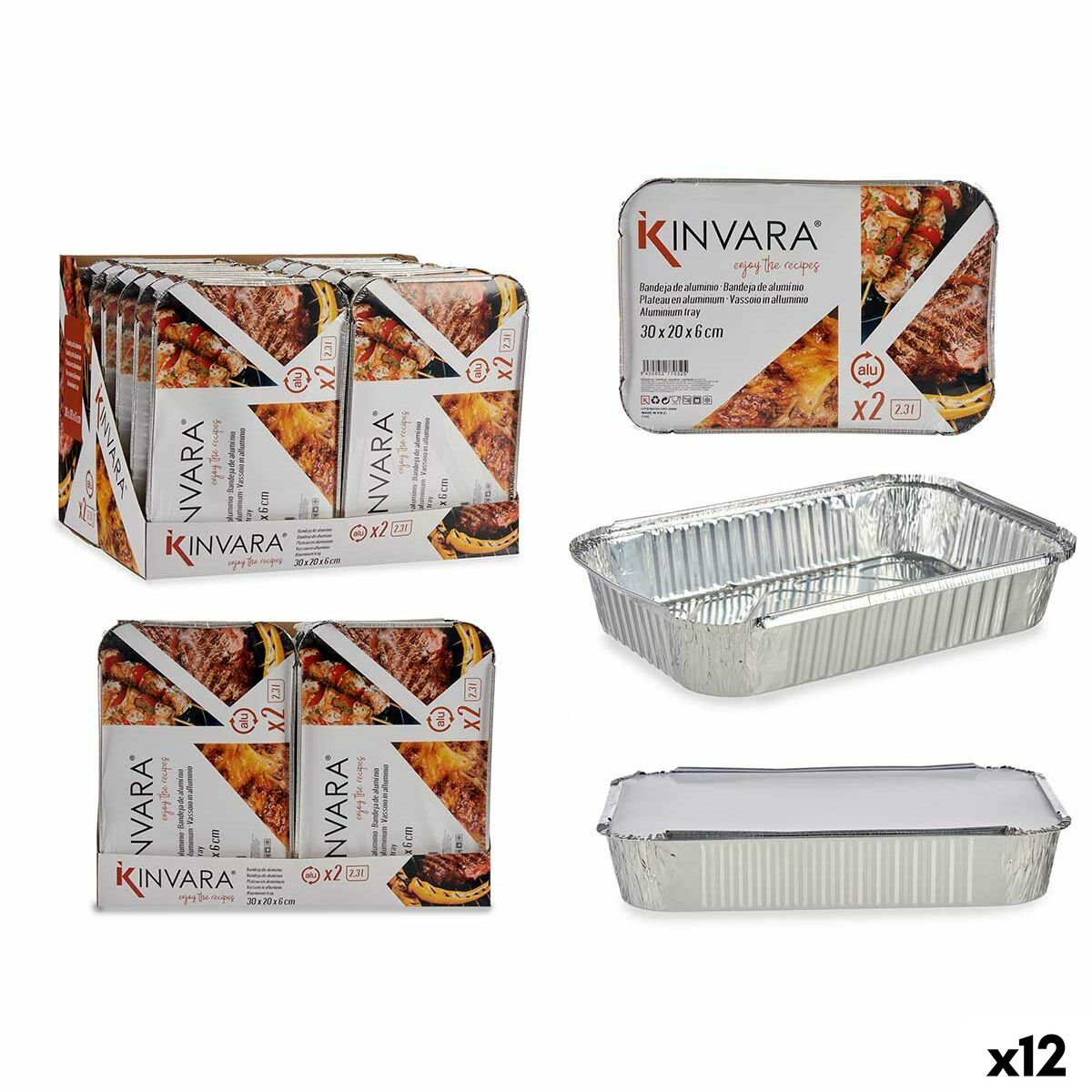 Set di vassoi per Alimenti Kinvara Argentato Alluminio 21 x 6 x 30,5 cm 12 Unità