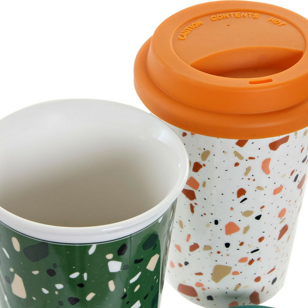 Tazza Mug DKD Home Decor Terrazo Porcellana Beige Verde Silicone 4 Unità (400 ml) (10 x 10 x 14 cm) - Image 3