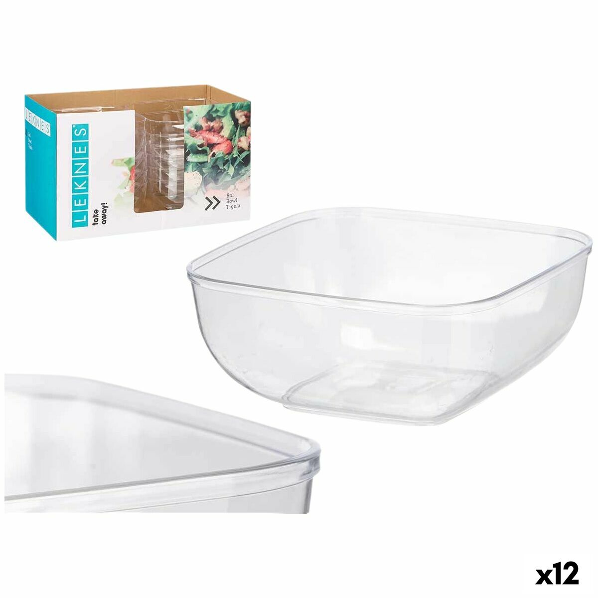 Set di piatti Leknes Trasparente Plastica 5 L 25,5 x 12,3 x 25,5 cm (12 Unità)