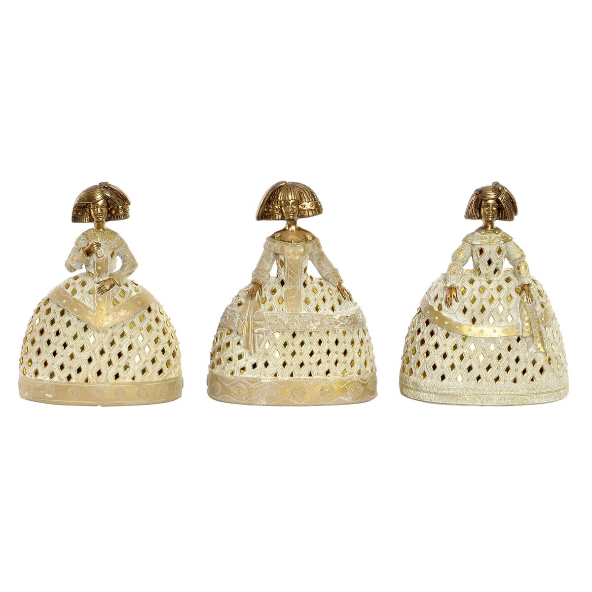 Statua Decorativa DKD Home Decor Specchio Beige Dorato Resina Dama Tradizionale (18 x 13 x 23 cm) (3 Unità)