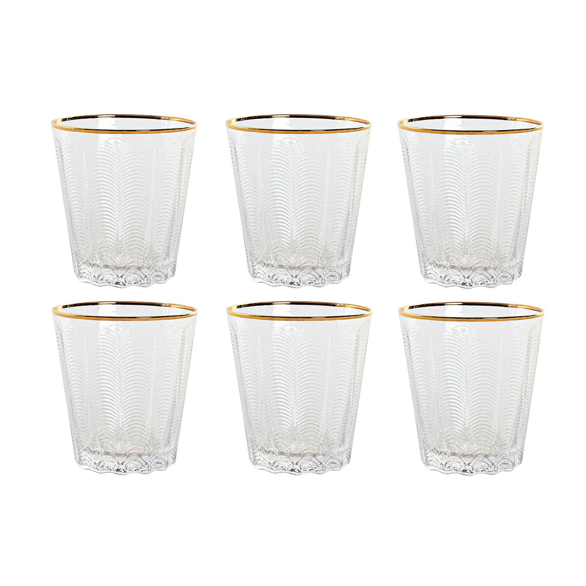 Set di Bicchieri Home ESPRIT Trasparente Dorato Cristallo Con rilievo 350 ml (6 Unità)