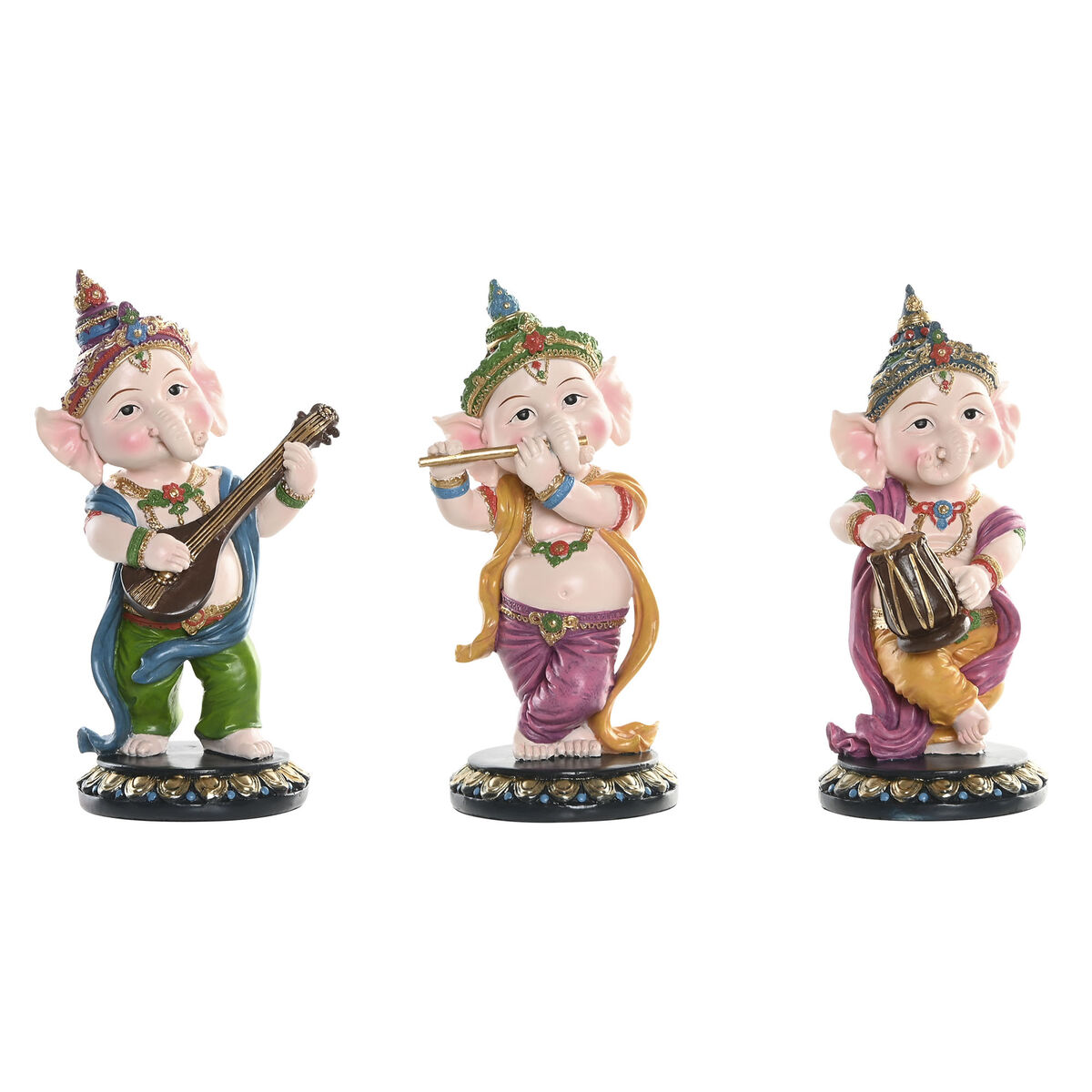 Statua Decorativa Home ESPRIT Multicolore Musicista Indiano 9 x 9 x 20 cm (3 Unità)
