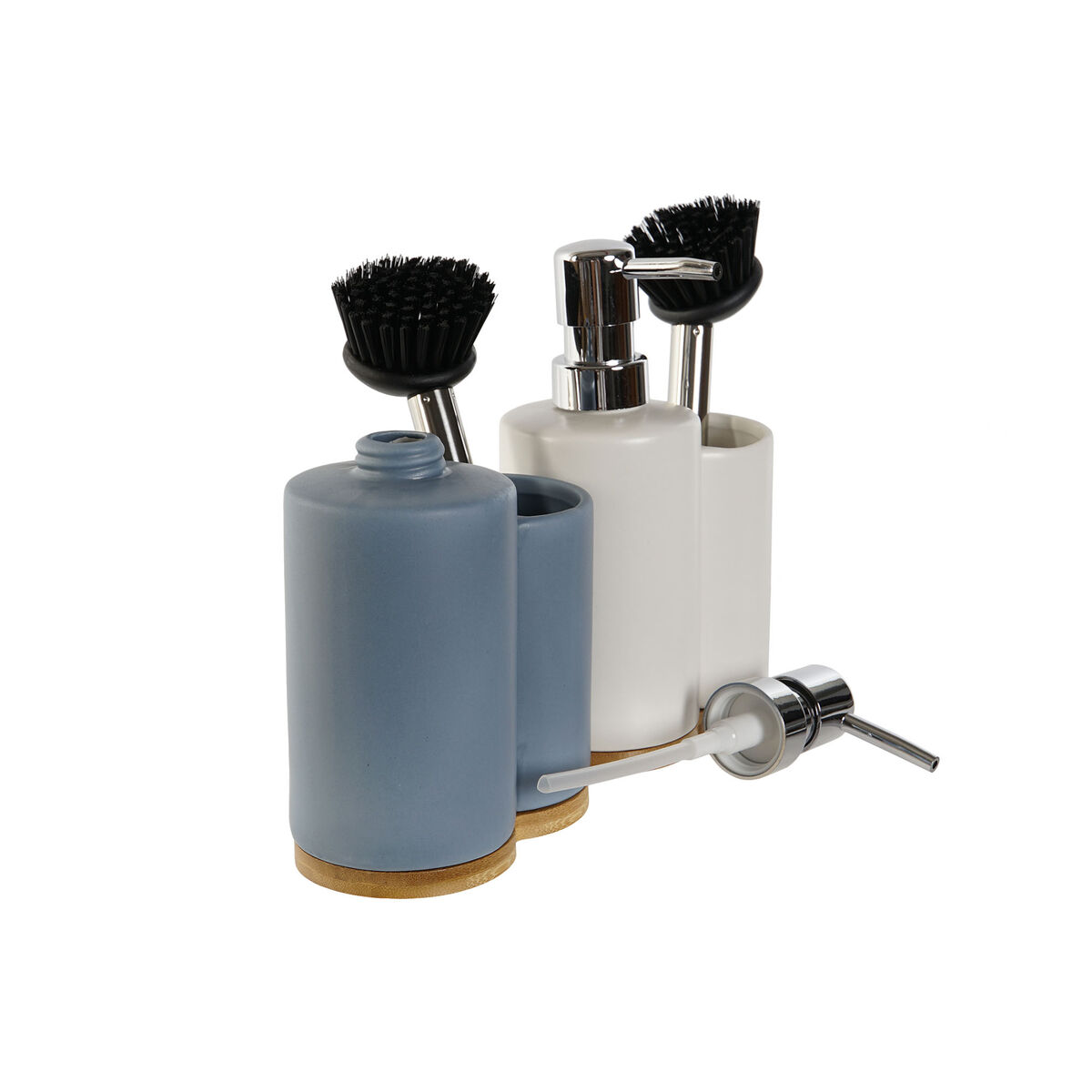 Dispenser di Sapone 2 in 1 per Lavandino DKD Home Decor Bambù Acciaio inossidabile Dolomite 11,5 x 6,5 x 18,5 cm (2 Unità) - Image 4