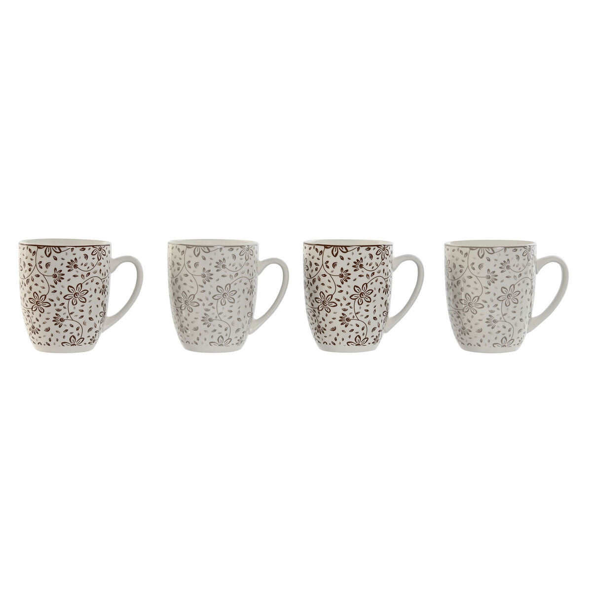 Set di 4 Tazze Mug Home ESPRIT Marrone Beige Fiori 340 ml