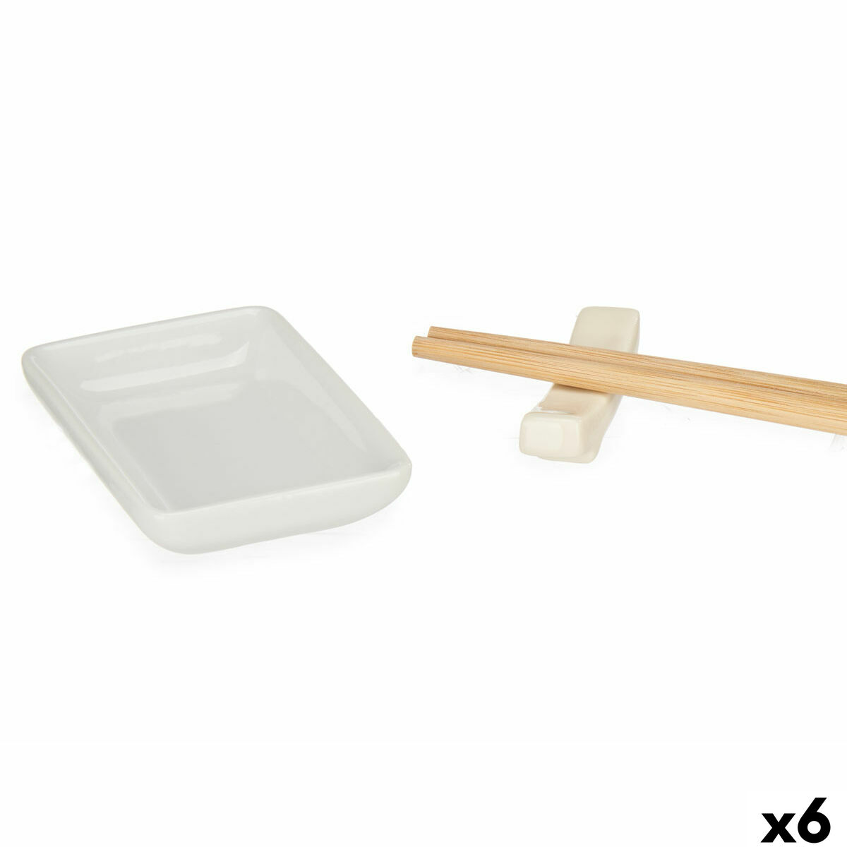 Set per Sushi Kinvara Bianco Bambù Porcellana 27,5 x 2,5 x 20,5 cm 19,5 x 2,5 x 26,5 cm (12 Pezzi) (6 Unità)