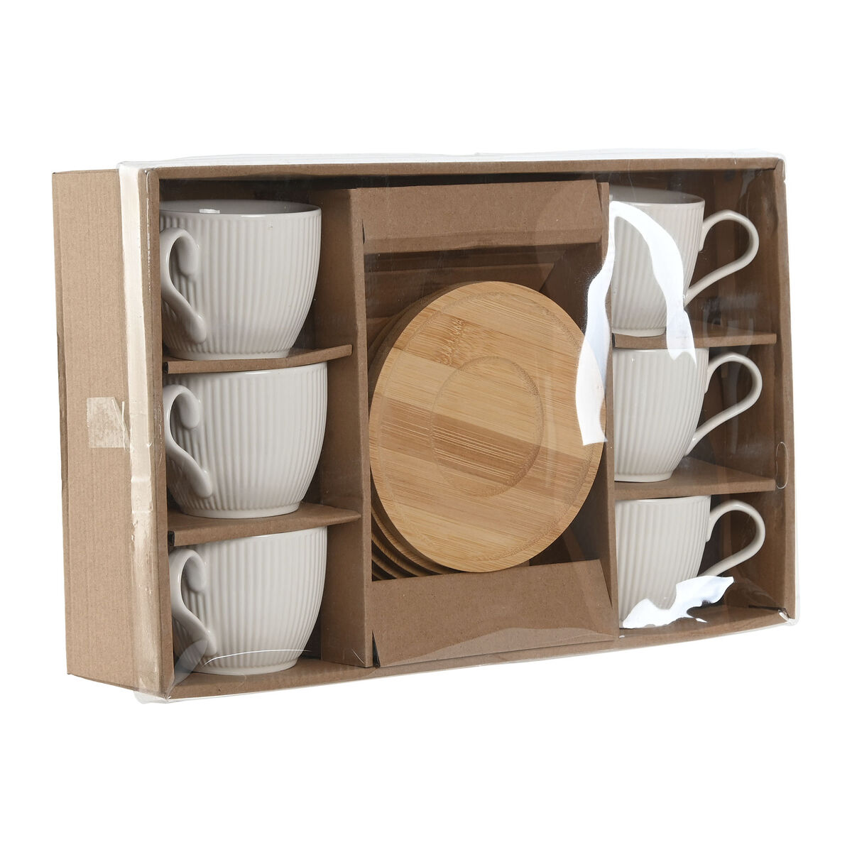 Set di 6 Tazze con Piatto Home ESPRIT Bianco Naturale Bambù Porcellana 220 ml - Image 4